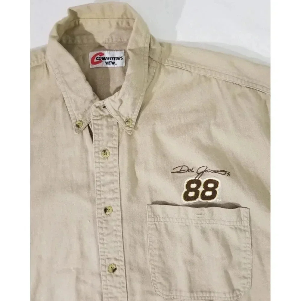 NASCAR Dale Earnhardt Jr 88 Short Sleeve Khaki Shirt 2XL Button Down Shirt